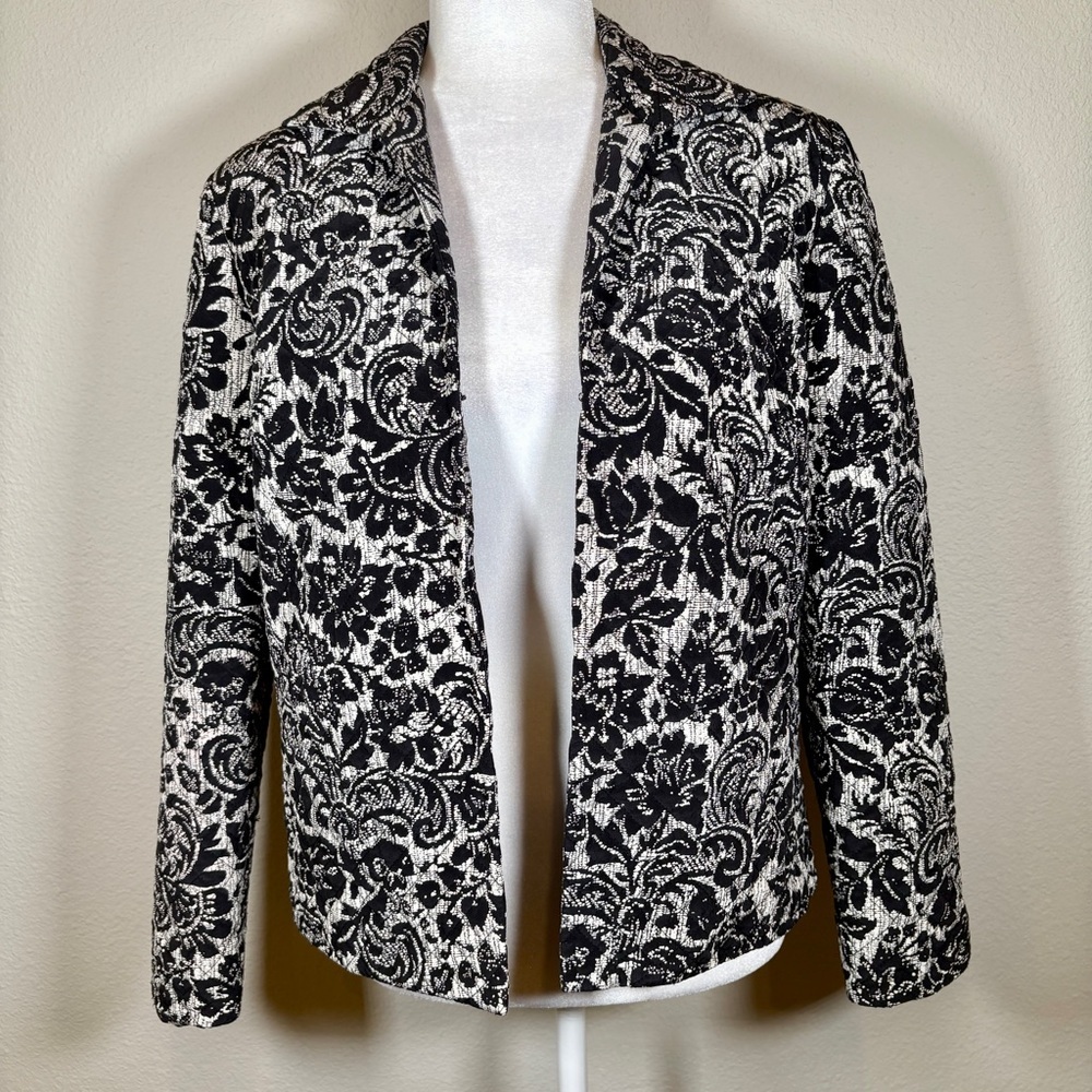 Maggy L Black & White Silk Quilted Jacket Size 6